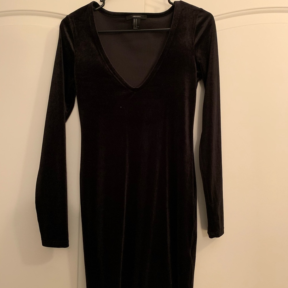 Black velvet scoop neck dress